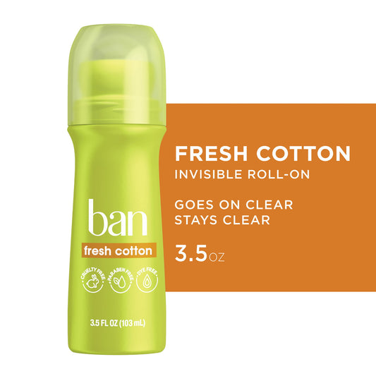 Ban Roll-On Antiperspirant and Deodorant, Fresh Cotton, 3.5 Oz