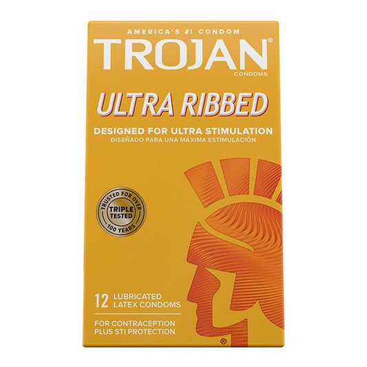 Trojans Stimulations Ultra Ribbed Lubricated Latex Condoms - 12 Ea