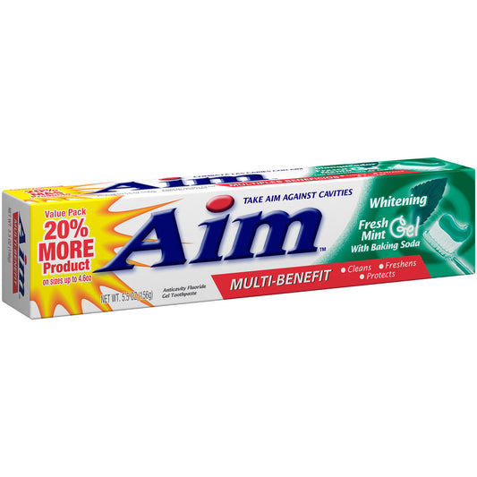 Aim Multi-Benefit Whitening Fresh Mint Gel Toothpaste with Baking Soda, 5.5 oz