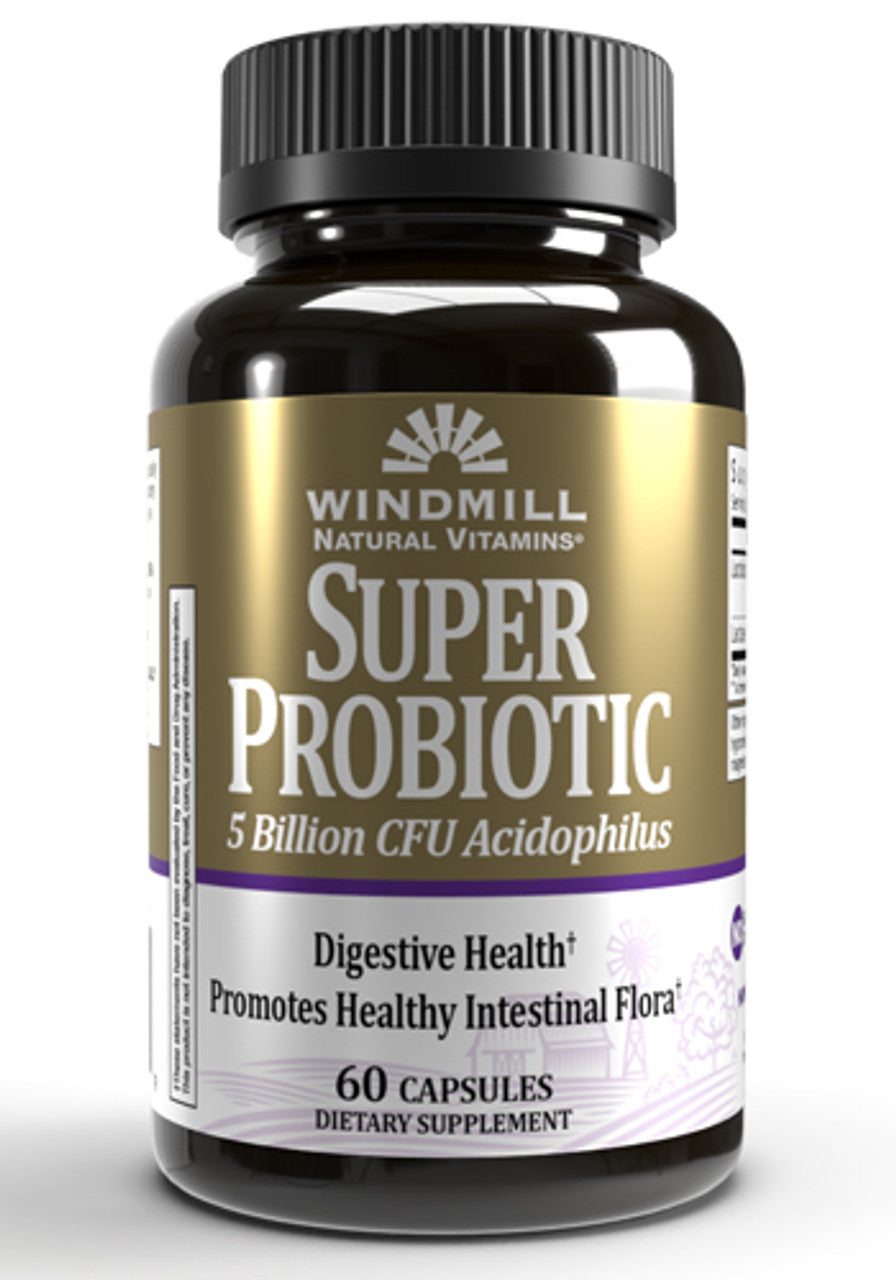 Windmill Natural Vitamins amins Super Probiotic Plus with Acidophilus (5 Billion CFU) Capsules, 60 Ea