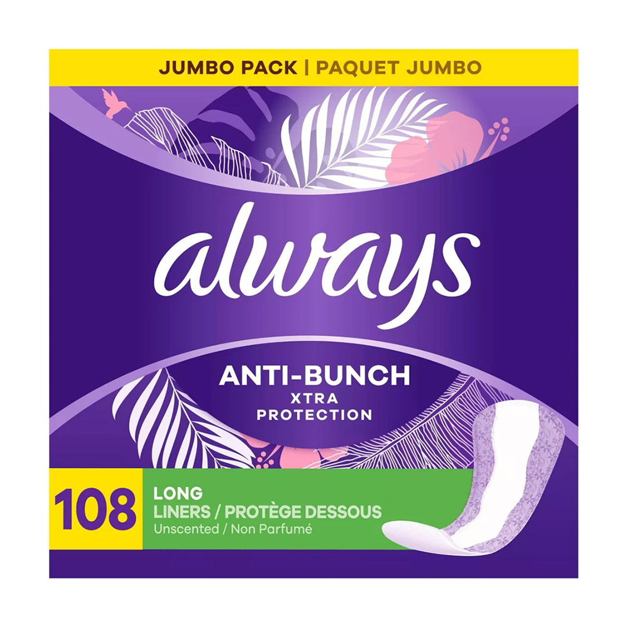 Always Anti Bunch Xtra Protection Daily Liners Long, 108 Ea