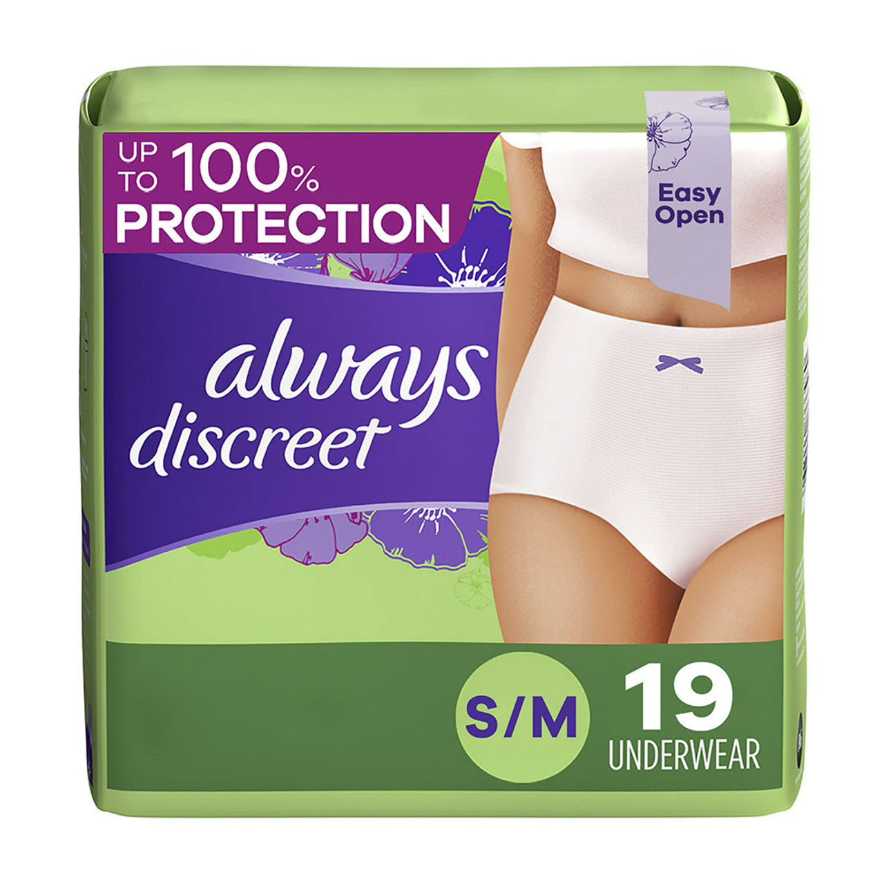 Always Discreet Incontinence & Postpartum Underwear for Women, Maximum, Small / Medium, White, 19 Ea