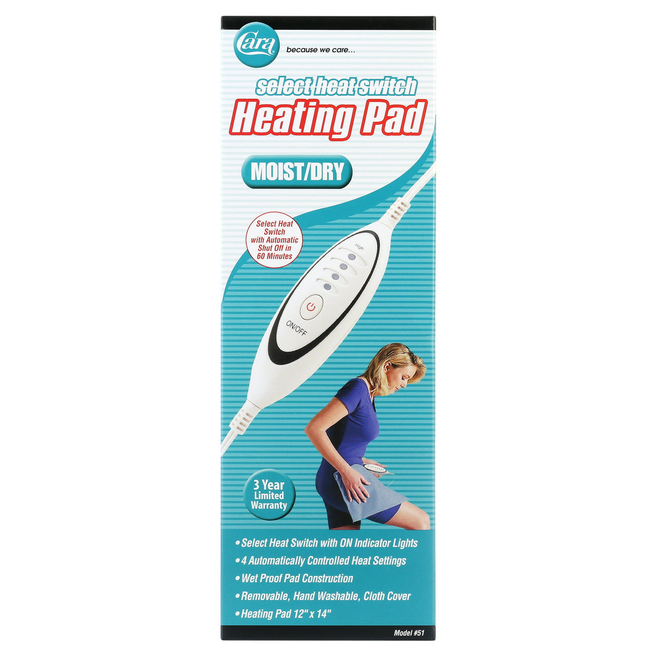 Cara Select Heat Switch Heating Pad Moist/dry Model No: 50, 1 Ea