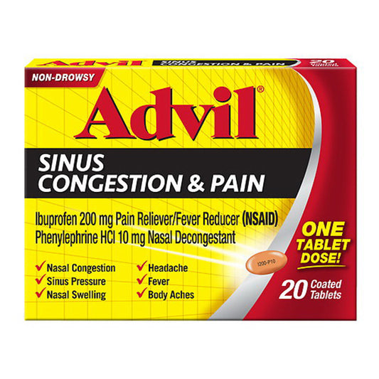 Advil Sinus Congestion and Pain Coated Tablets, Non-Drowsy - 20 ea