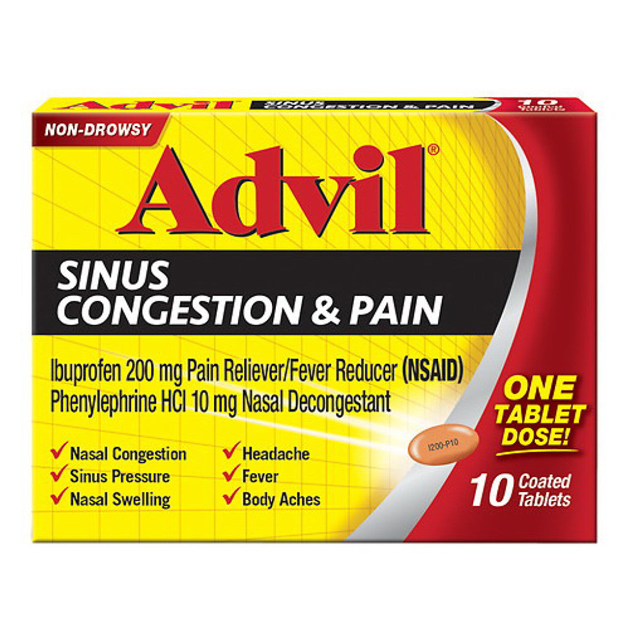 Advil Sinus Congestion and Pain Coated Tablets, Non-Drowsy - 10 ea