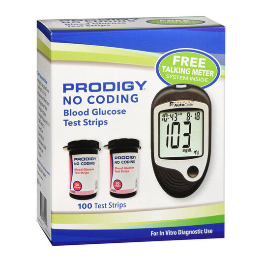 Prodigy No Coading Blood Glucose Test Strips With Meter, 1 Ea