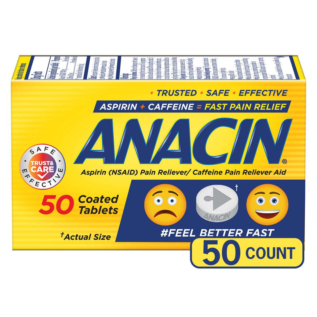 Anacin Aspirin & Caffeine Pain Reliever Tablets, 50 Count