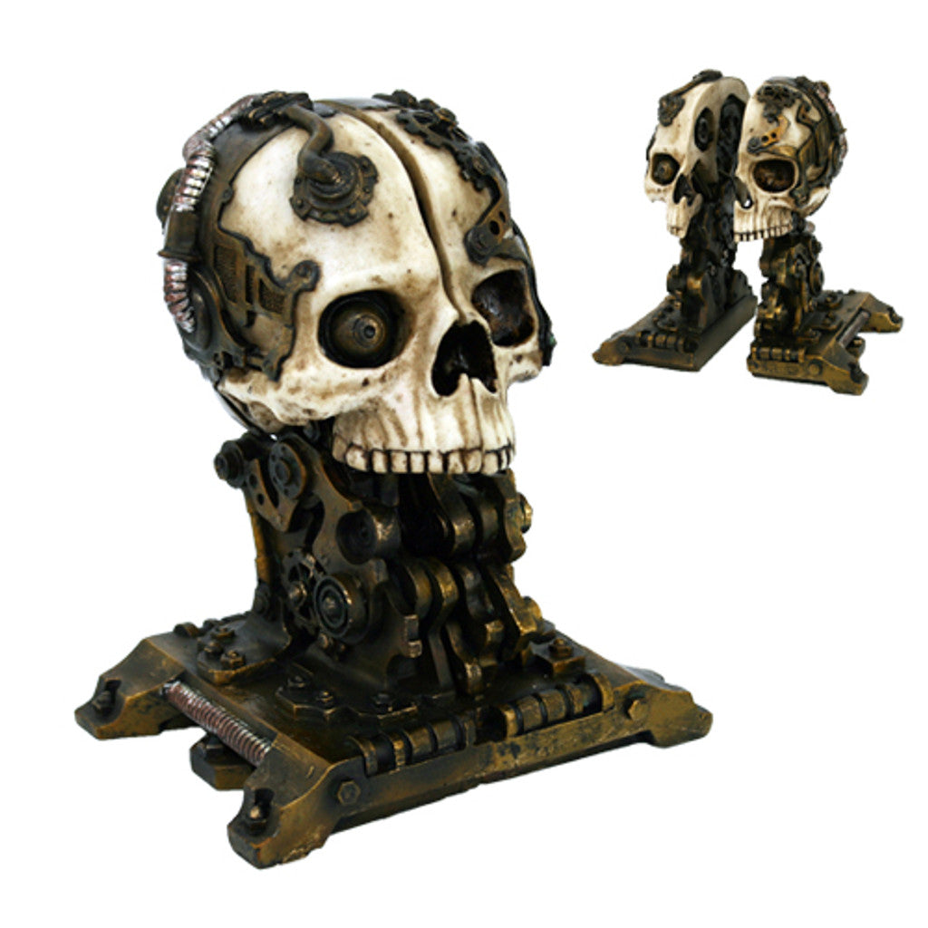 Steampunk Skull Resin Bookends