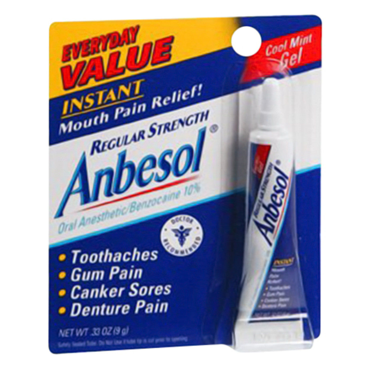 Anbesol Regular Strength Fast Mouth Pain Relief Cool Mint Gel, 0.25 Oz