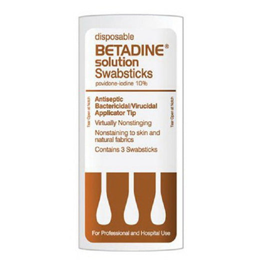 Betadine Disposable Antiseptic Non-Sterile Solution Swabsticks, 3 Ea, 50 Packs