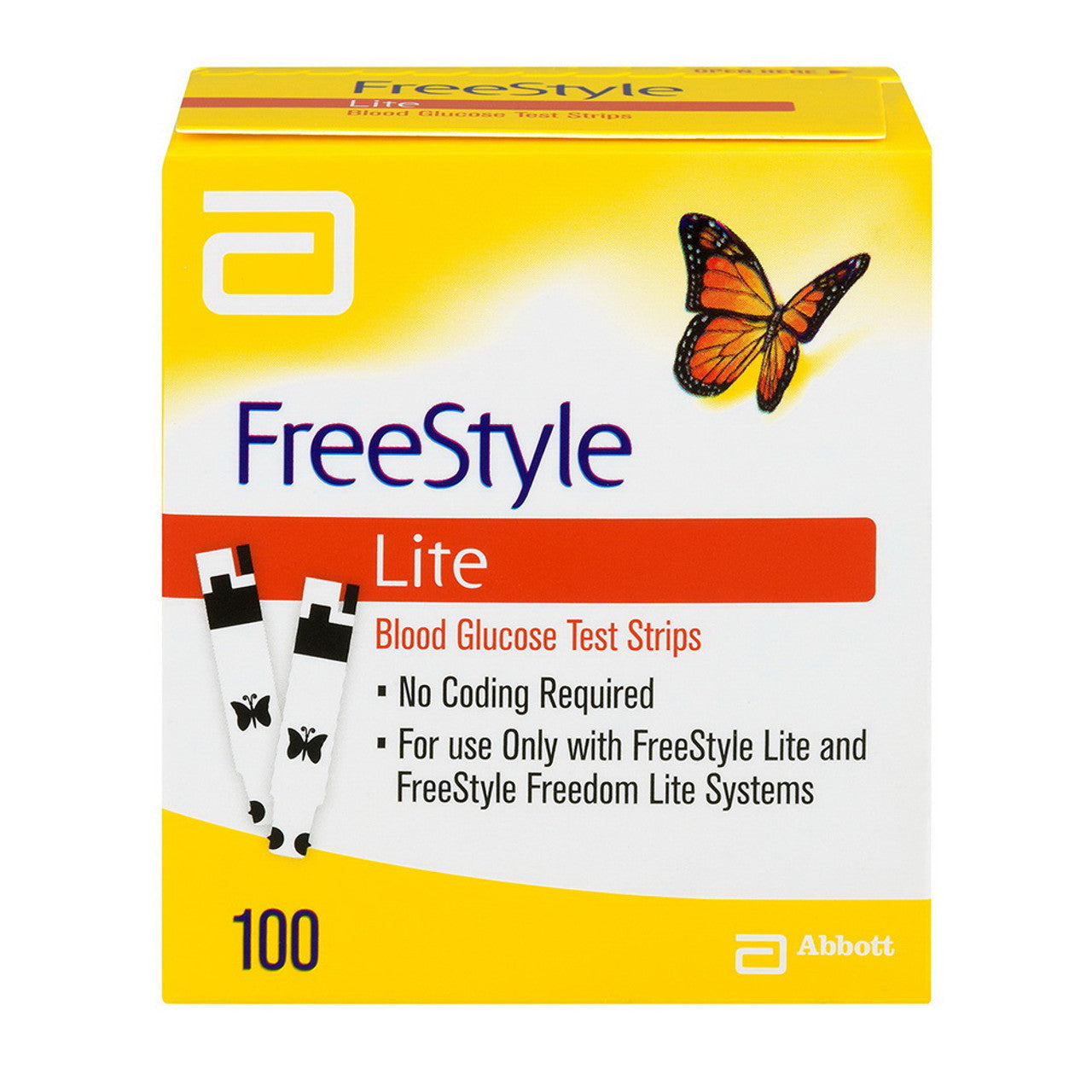 Abbott Freestyle Blood Glucose Test Strips, Lite, 100 Ea