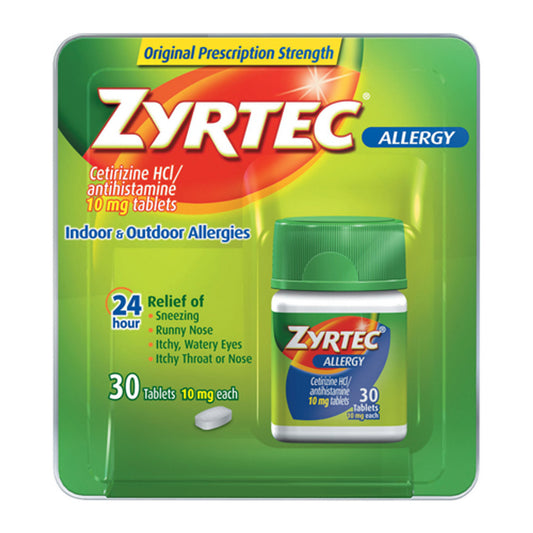 Zyrtec Allergy Relief 10 Mg Tablets For Indoor And Out Door Allergies - 30 Ea