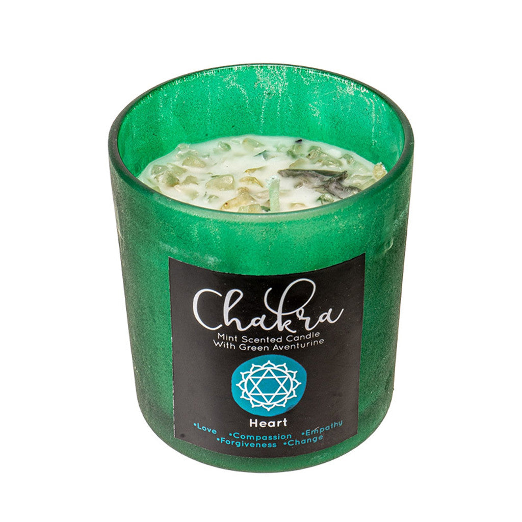 Heart Chakra Mint Scented Candle with Green Aventurine