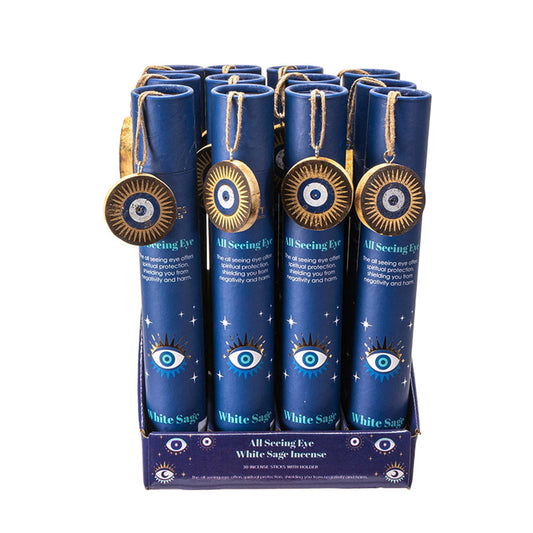 All Seeing Eye White Sage Scented Protection Incense Sticks Display - Case of 12