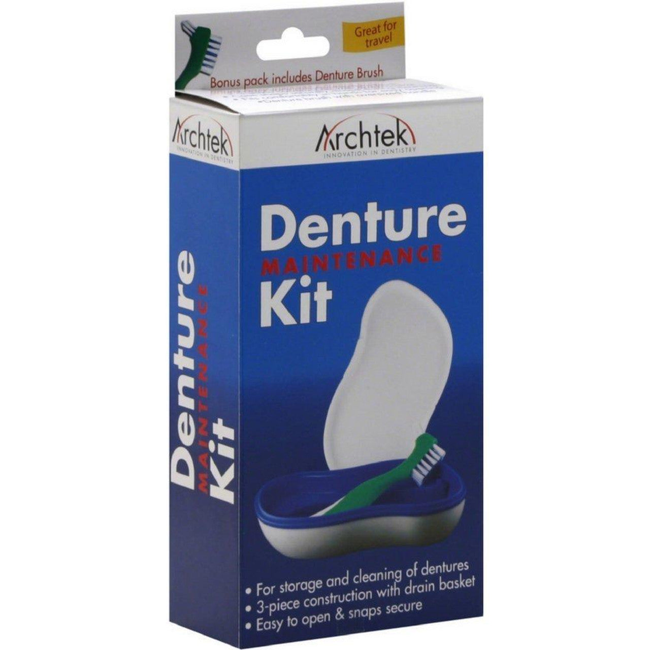 Archtek Denture Maintenance Kit With Brush, White, 1 Ea