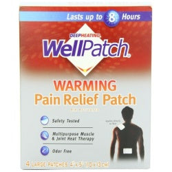 WellPatch Warming Pain Relief Heat Patch, 4 large patches, 5x4 (13ï¿½ï¿½10 cm) each
