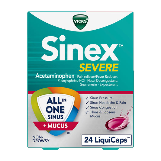Vicks Sinex Severe All In One Sinus Headache Pain, Pressure And Congestion Relief Liquid Capsules, 24 Ea