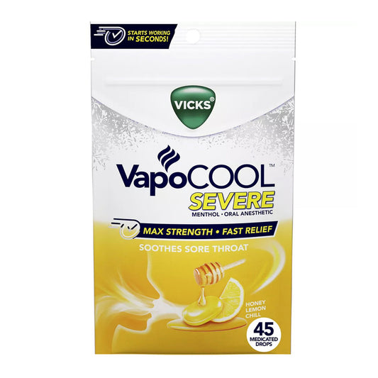 Vicks Vapocool Severe Cough Drops, Honey Lemon Chill, 45 Ea