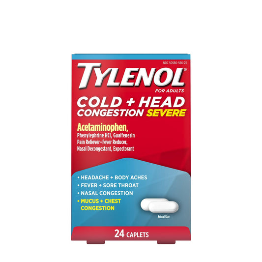 Tylenol Cold Head Congestion Severe Caplets For Adults, 24 Ea