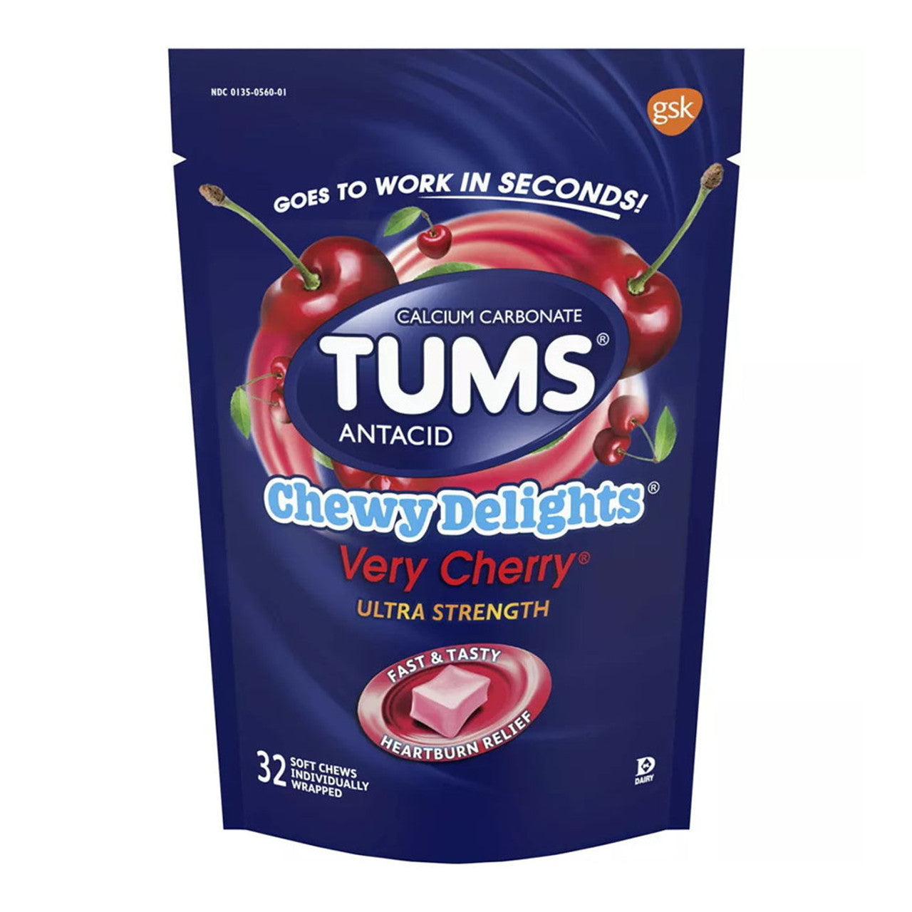 Tums Ultra Strength Chewy Delights Soft Chews, Very Cherry, 32 Ea