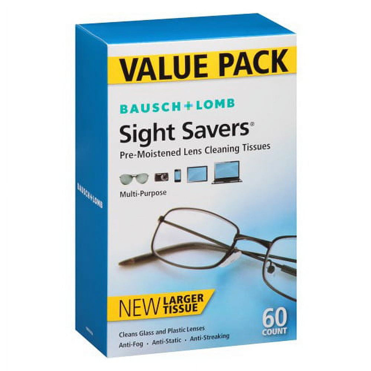 Bausch and Lomb Sight Savers Pre-Moistened Lens Cleaning Tissues, 60 Ea