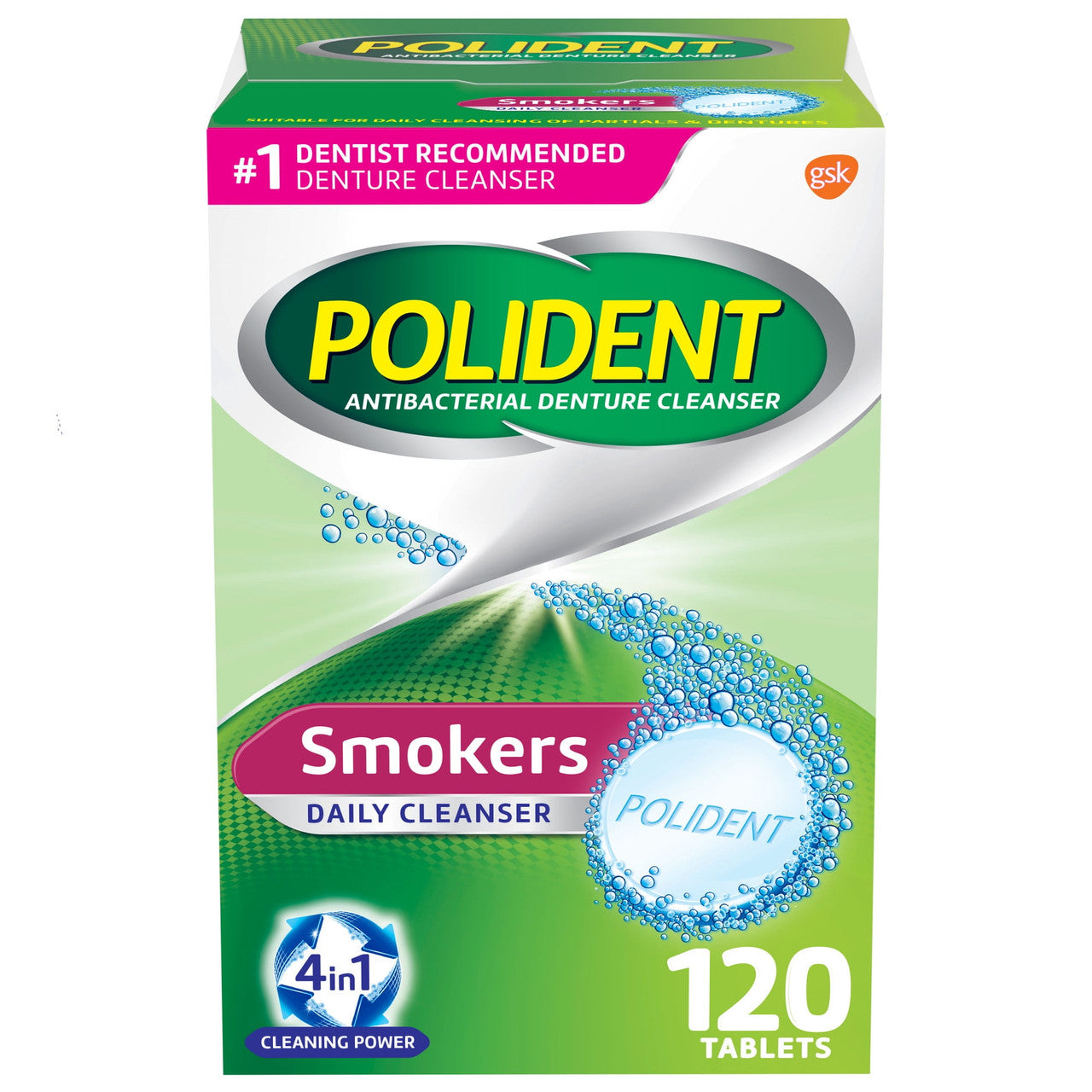 Polident Smokers Denture Cleanser, 120 Ea