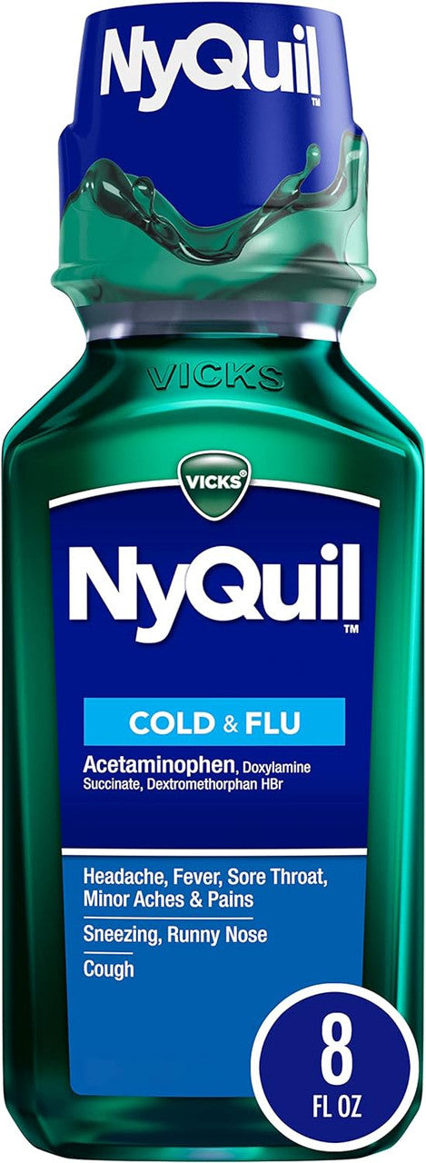 Vicks NyQuil Cold and Flu Nighttime Relief Liquid, 8 Oz