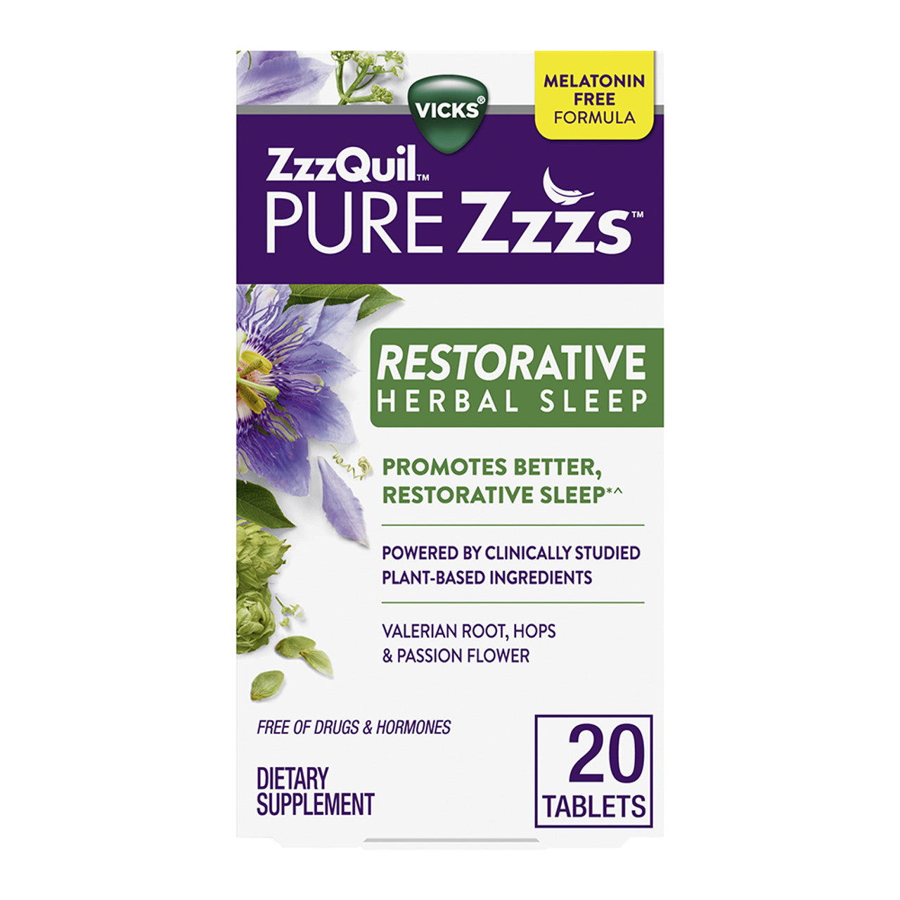 Vicks ZzzQuil Pure Zzzs Restorative Herbal Sleep Aid Tablets, 20 Ea