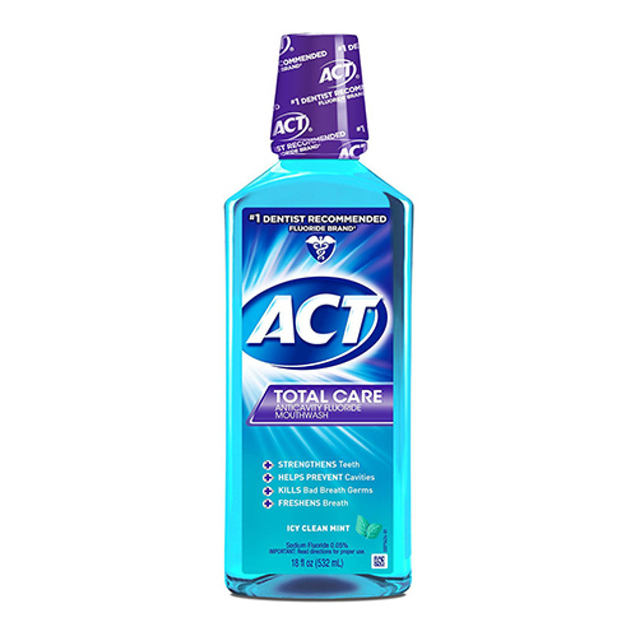 Act Total Care AnticaVitamins y Fluoride Mouthwash, Icy Clean Mint, 18 oz