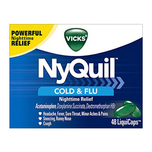 Vicks NyQuil Cold and Flu Nighttime Relief Liquid Capsules, 48 Ea