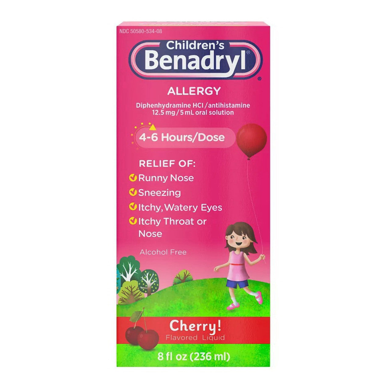 Benadryl Children's Antihistamine Allergy Liquid, Cherry, 8 Oz