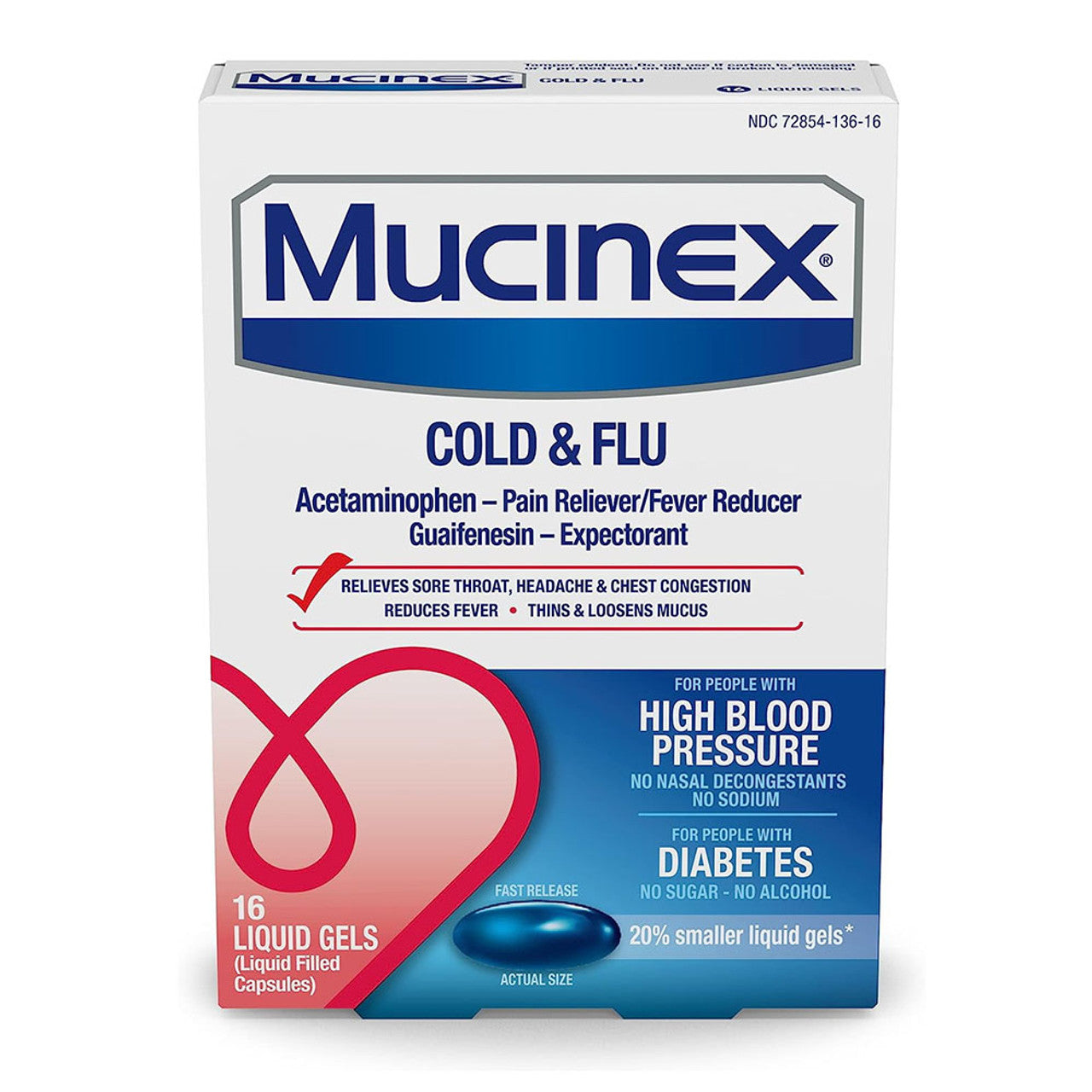 Mucinex Cold And Flu High Blood Pressure Liquid Gels, 16 Ea