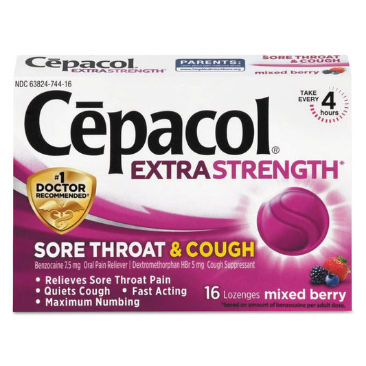 Cepacol Sore Throat Plus Cough Maximum Strength Numbing Mixed Berry Lozenges, 16 Ea