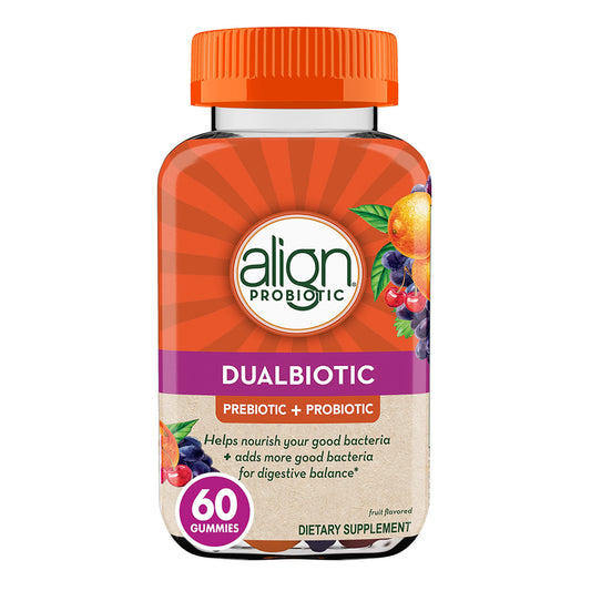 Align DualBiotic Prebiotic And Probiotic For Women and Men Digestive Support, Natural Fruit Gummies, 60 Ea