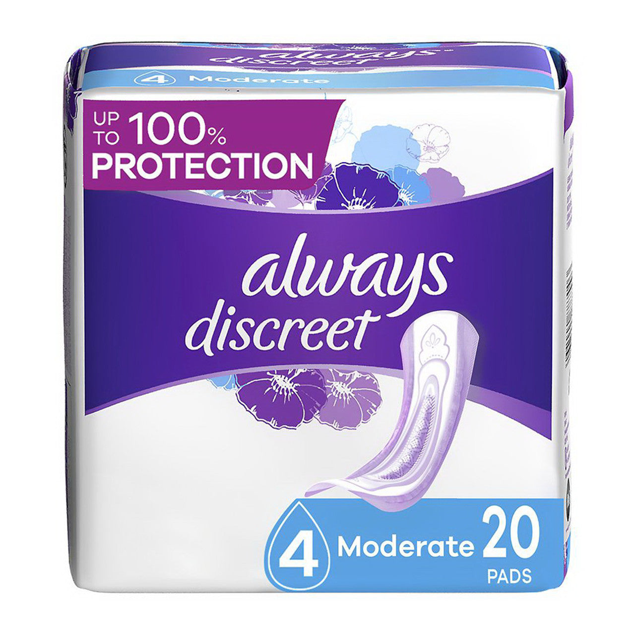 Always Discreet Moderate Incontinence Pads Regular Length, Pack Of 3, 20 Ea