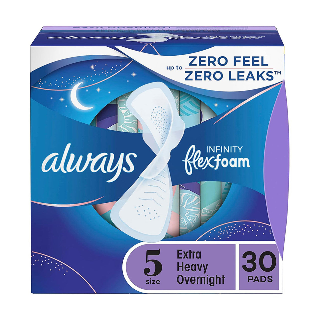 Always Infinity Flex Foam Pads For Women Size 5 Extra Heavy Overnight Absorbency, Pack Of 3, 30 Ea