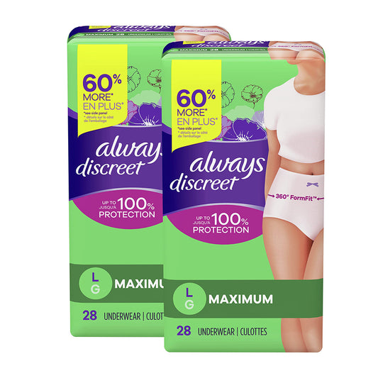 Always Discreet Adult Incontinence And Postpartum Underwear For Women Twin Pck, Large, 28 Ea