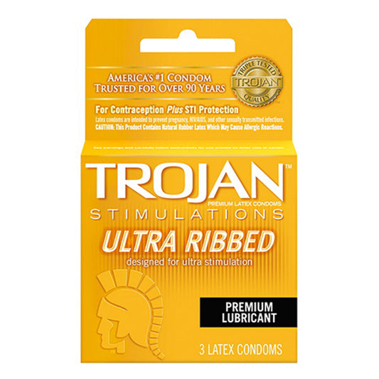 Trojans Condoms Ribbed Lubricated Latex - 3 Ea / Pack X 6 Pack