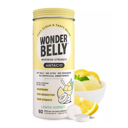 Wonderbelly Antacid 1000mg Chewable Tablets, Lemon Sorbet, 60 Ea