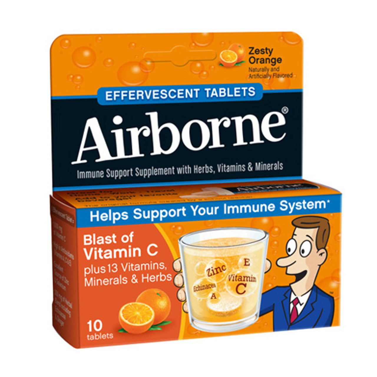 Airborne Effervescent Formula Supports Immune Health Tablets, Zesty Orange - 10 Ea