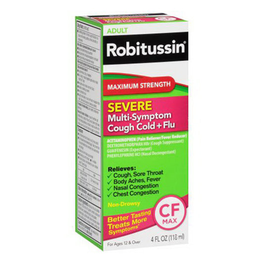 Robitussin Adult Maximum Strength Severe Multi-Symptom Cough,Cold and Flu Liquid, 4 Oz