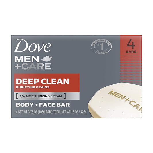 Dove Men Plus Care Body And Face Bar Soap, Deep Clean, 3.75 Oz, 4 Bars