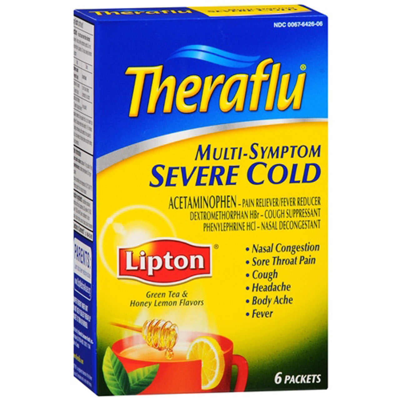 Theraflu Multi Symptom Severe Cold Packets, Green Tea And Honey Lemon - 6 Ea