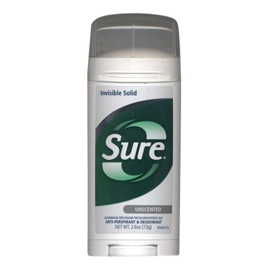 Sure Anti-Perspirant And Deodorant Invisible Solid, Unscented - 2.6 Oz