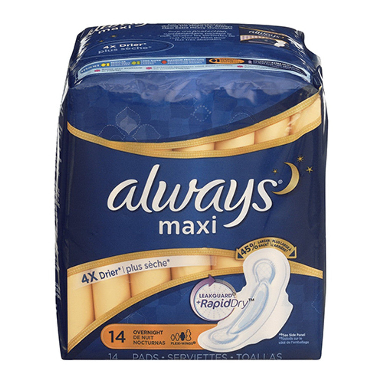 Always Maxi Pads Overnight With Flexi-Wings - 14 Pads, 12 Pack