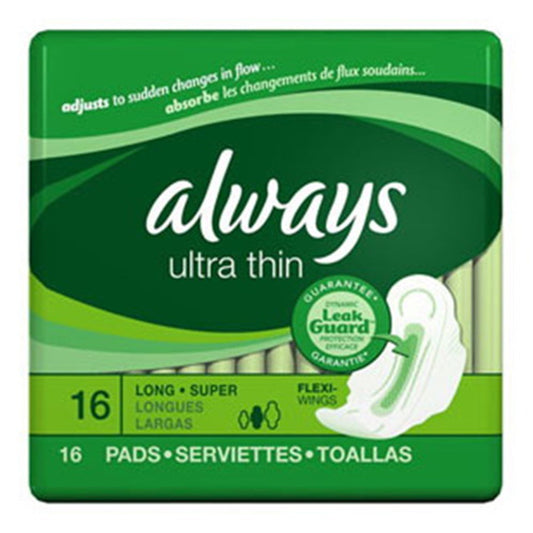 Always Ultra Thin Long Super Maxi Pads With Flexi-Wings - 16 Pads