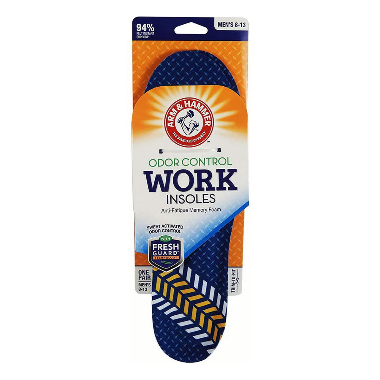 Arm & Hammer Memory Foam Work Insoles Men Size 8-13, 1 pair