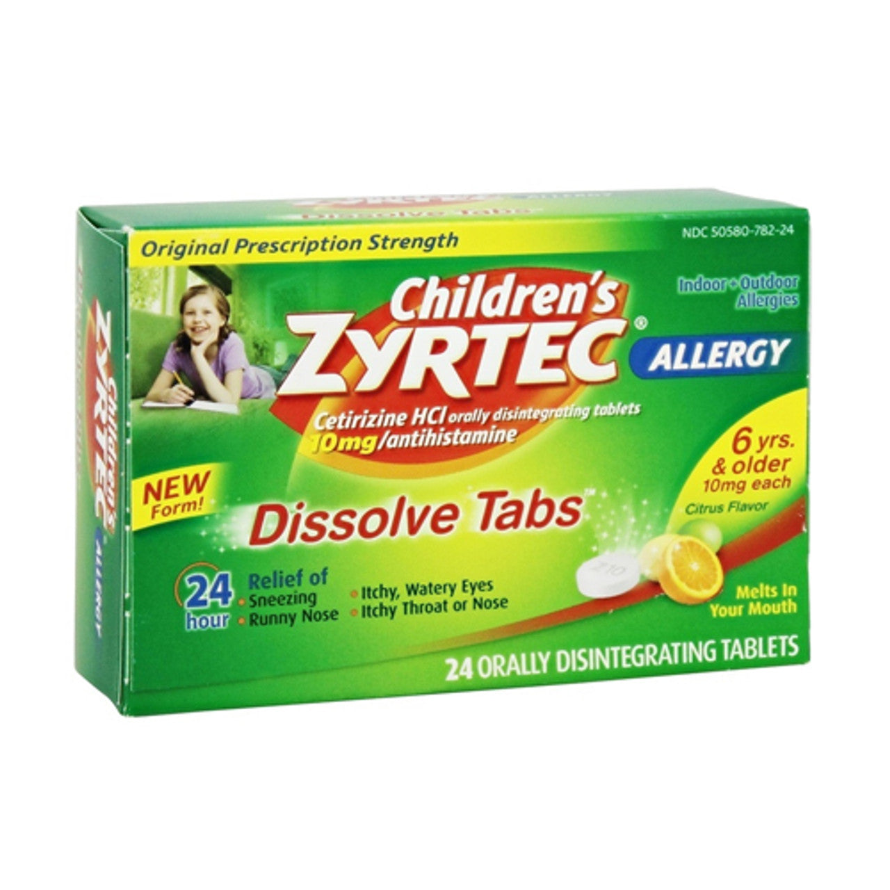 Zyrtec Childrens Indoor Plus Outdoor Allergy 24 Hour Antihistamine Tablets Citrus Flavor, 24 Ea