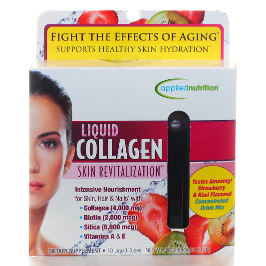 Applied Nutrition Liquid Collagen Skin Revitalization - 10
Liquid-Tubes - Concentrated Drink Mix, Tropical
Strawberry & Kiwi Flavored - with Type | & III Hydrolyzed
Collagen, Biotin & Silica