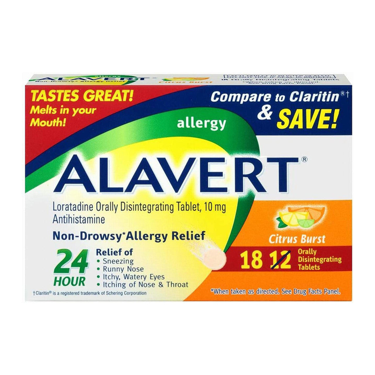 Alavert Allergy Relief Disintegrating Non-Drowsy Antihistamine Tablets, Citrus Burst, 18 Ea